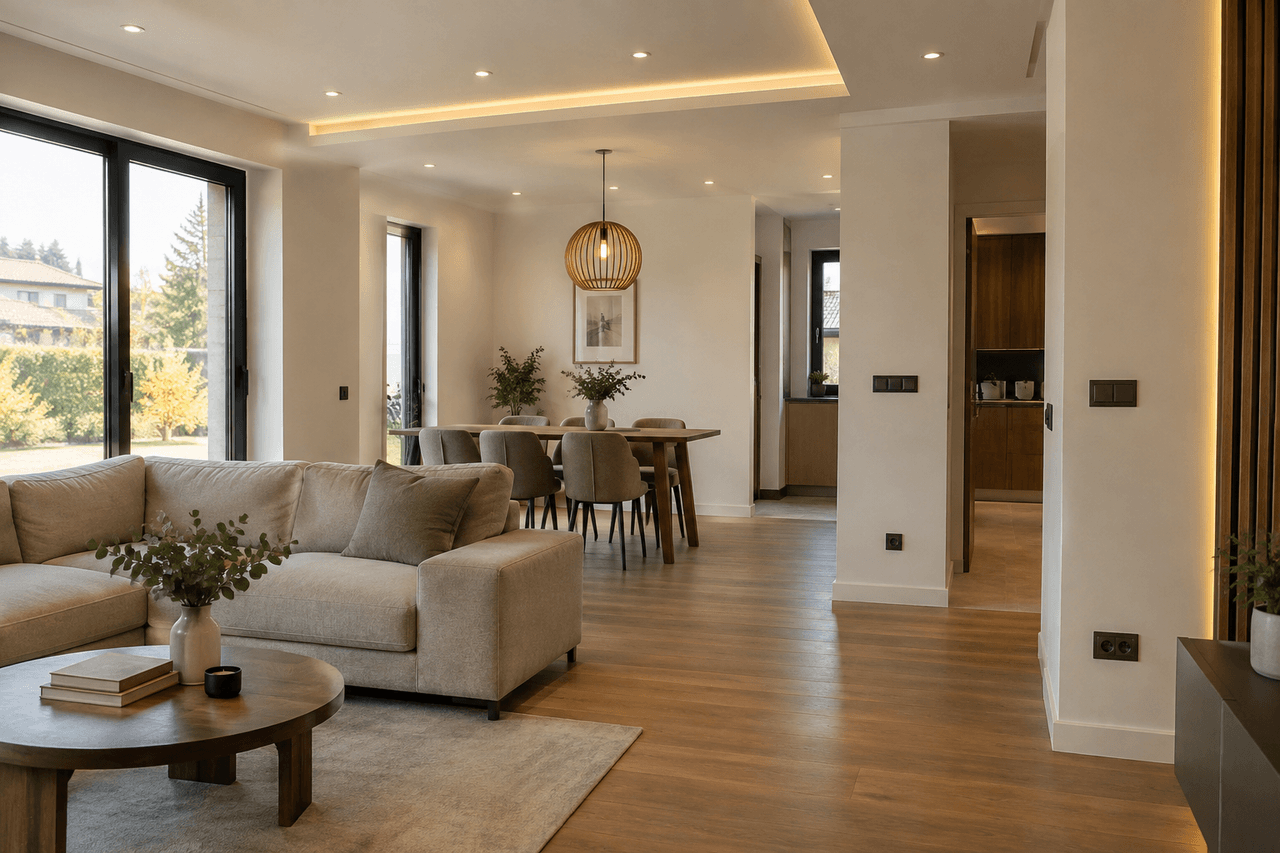 Iluminat și aparataj electric montate într-un interior finalizat