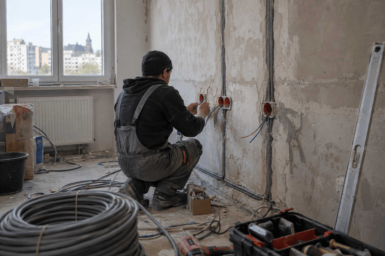 Trasee și doze electrice pregătite înainte de finisaje