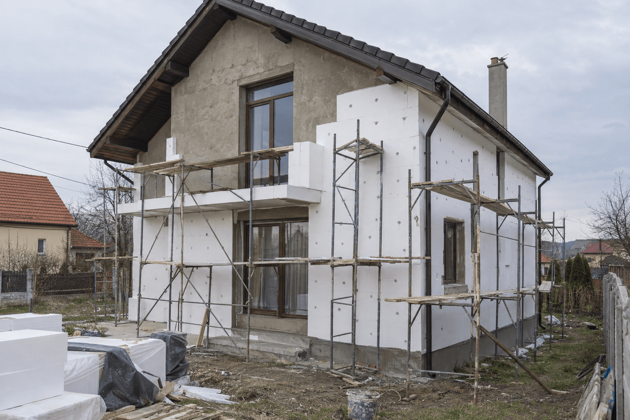 Fațadă de casă în lucru