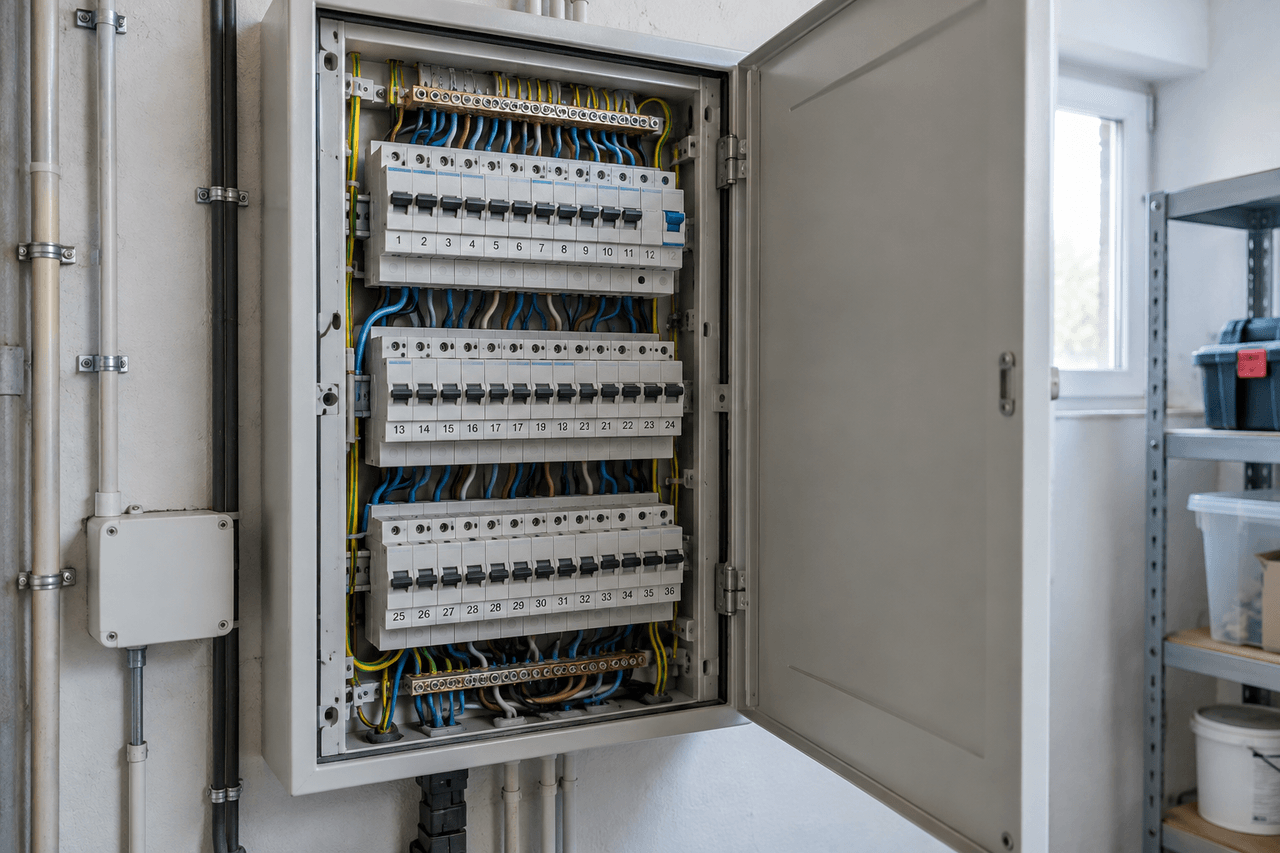 Tablou electric verificat într-o cameră tehnică