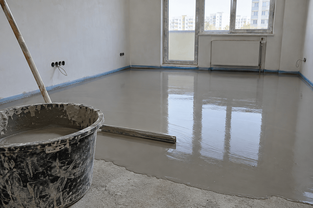 Turnare de șapă autonivelantă într-o încăpere
